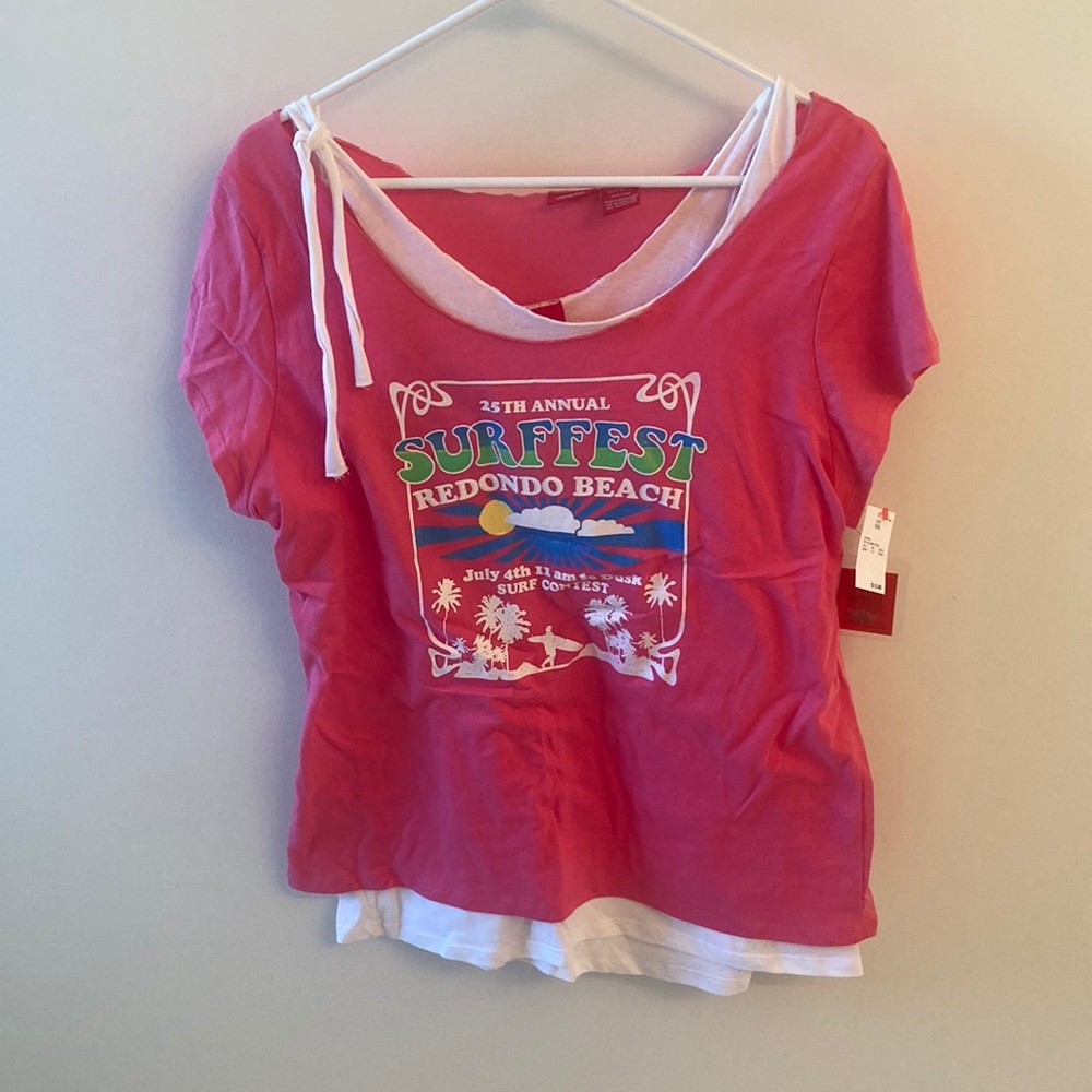 NWT Mossimo Y2K Surffest Redondo Beach Graphic Double Layer Tee Sz XXL